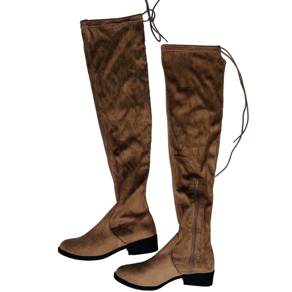 Celia Shoes - Celia Brown Faux Suede Over the Knee Boots Size 5 New